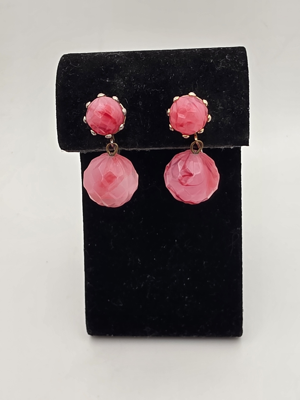 Vogue Jewlery Pink Faceted Drop Earrings with Gold Accents